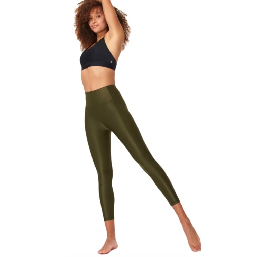 Sweaty Betty High Shine 7/8 Leggings Green Athleisure Yoga Shine Size Small